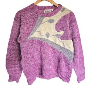 Vintage Phil Carry Magenta Silver Metallic Pullover‎ Crewneck Sweater M